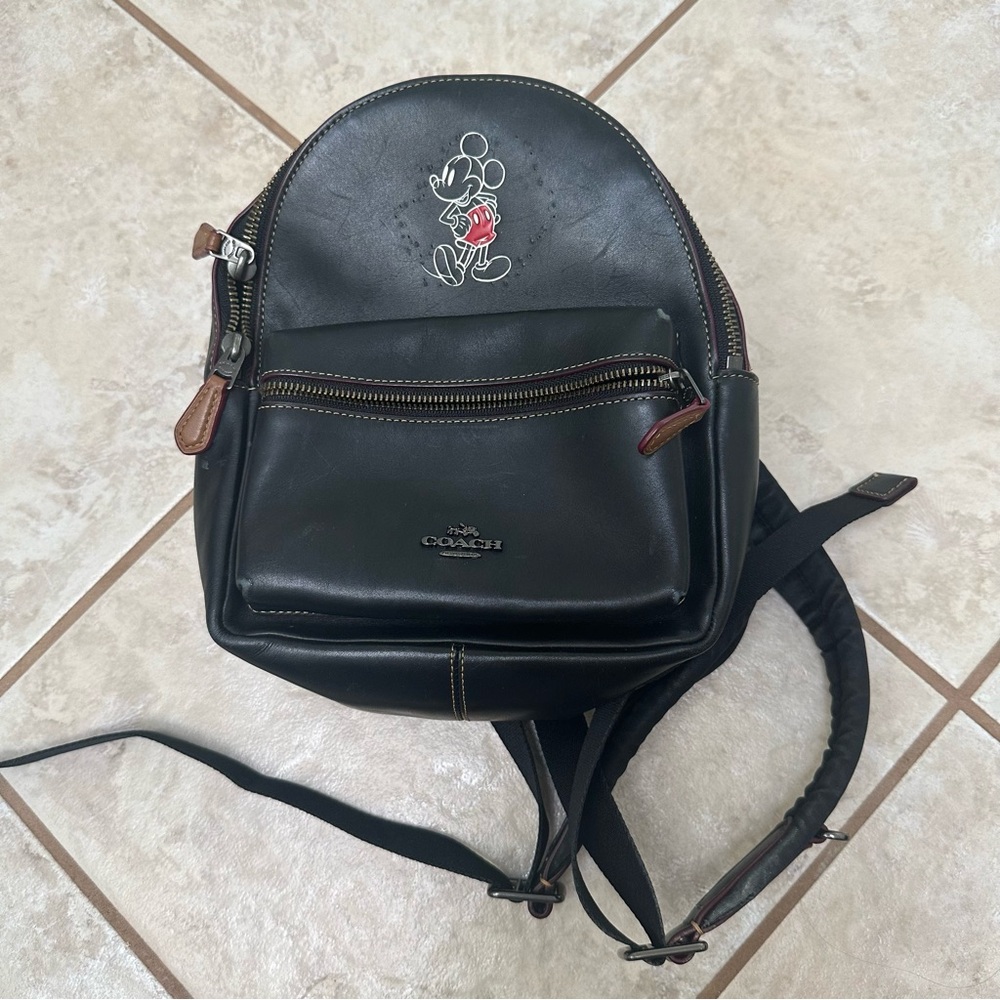 Coach Mickey Mouse Disney Black Leather Backpack Mini Charlie - Picture 2 of 12